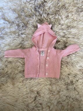100% Cotton | Carter's | Pink Knit Hoodie with Kitty Ears